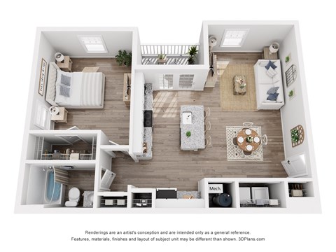 Floor plan for 1 bed, 1 bath, 810 sqft